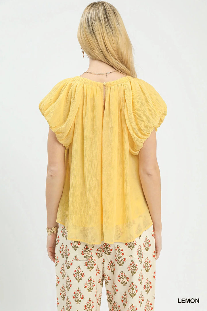 Umgee Crinkle Flutter Sleeve Peasant Top