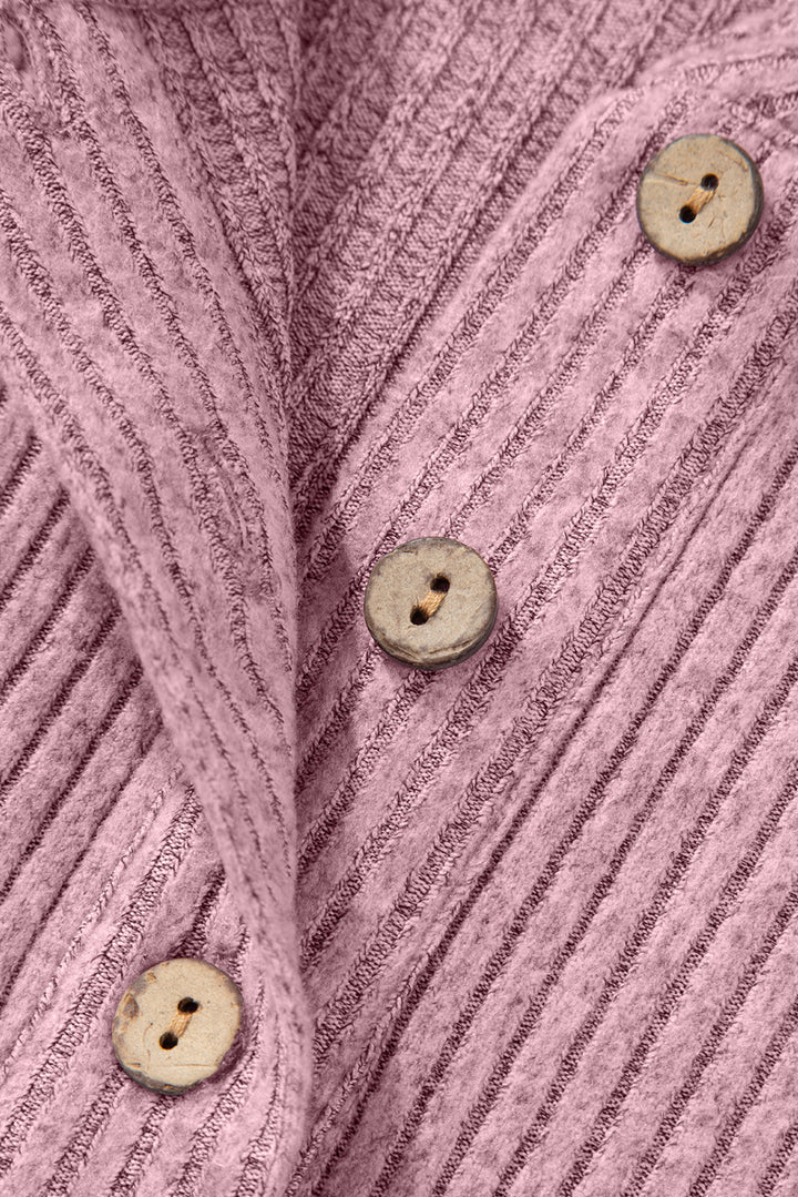 Pink Ribbed Texture Drop Shoulder Henley Knit Top