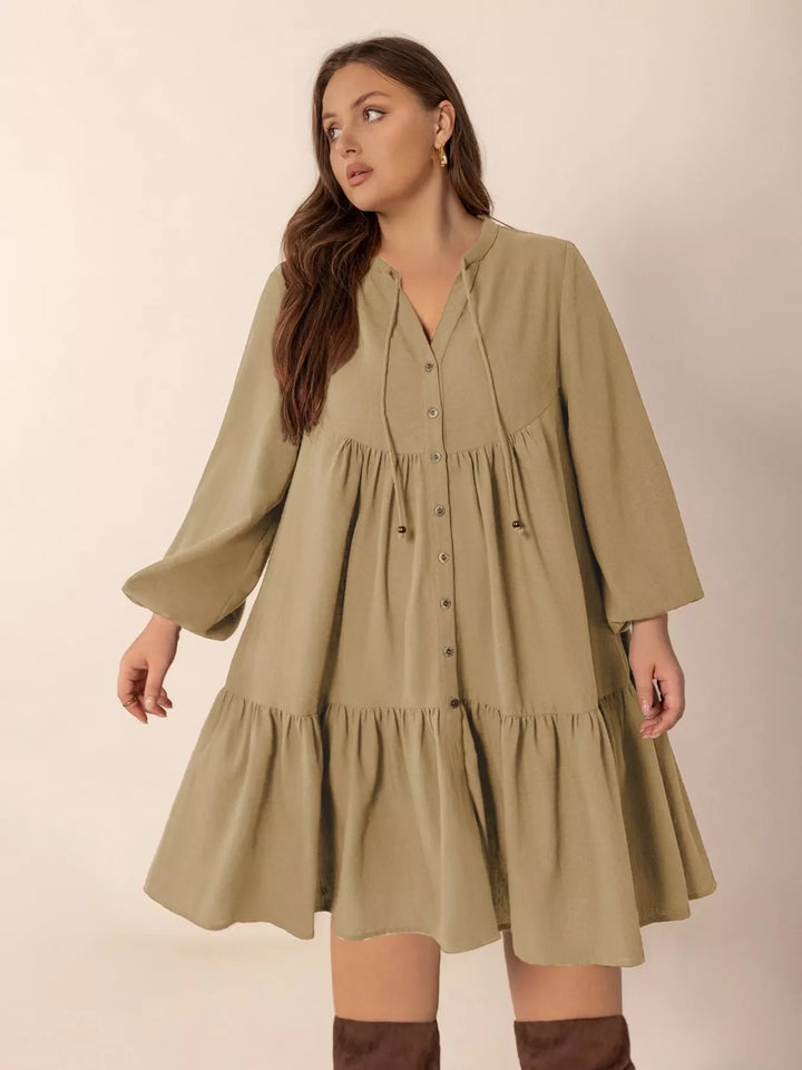 Plus Size Tie Neck Balloon Sleeve Dress