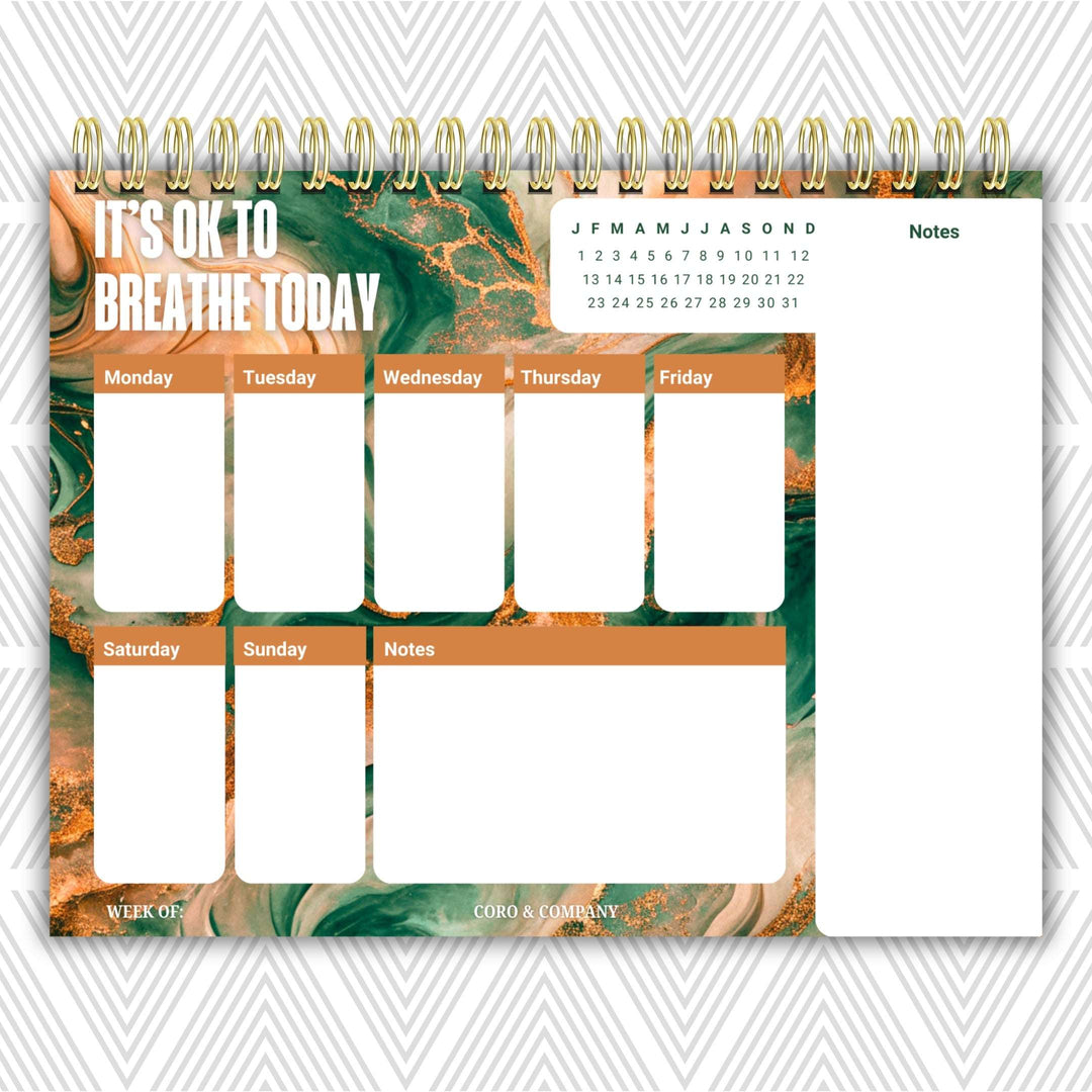It's Ok To Breathe Today Weekly Desk Planner | Undated Self-Love Weekly Planner