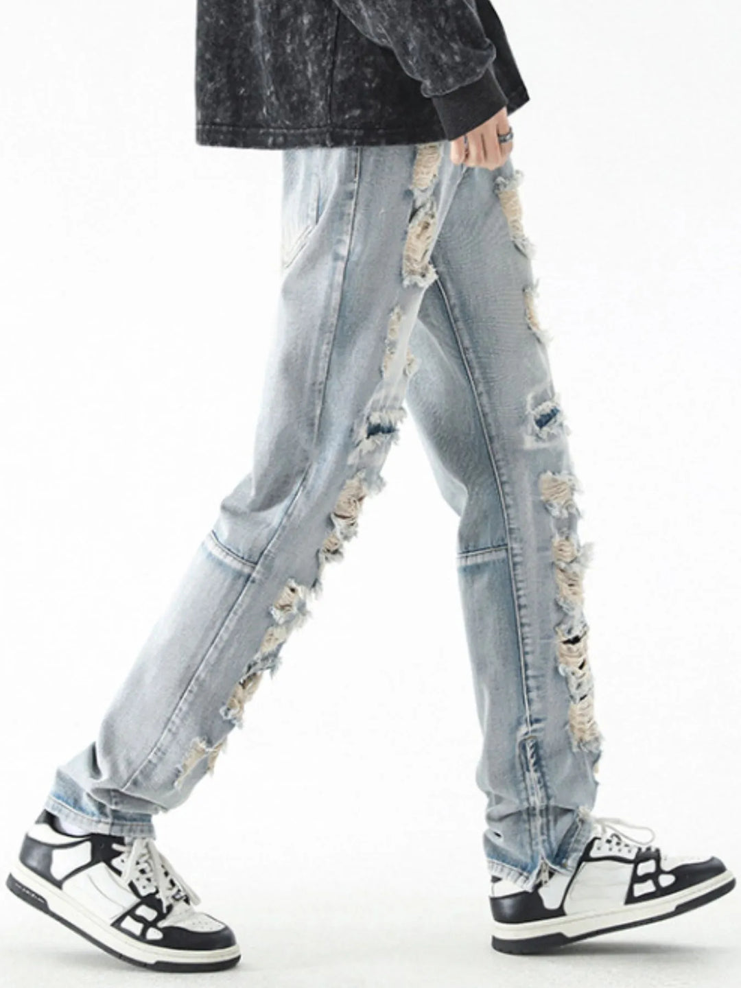 Men's Washed Distressed Straight Jeans