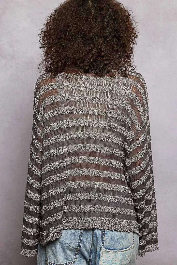 Stripe Pattern V-Neck Long Sleeve Knit Top