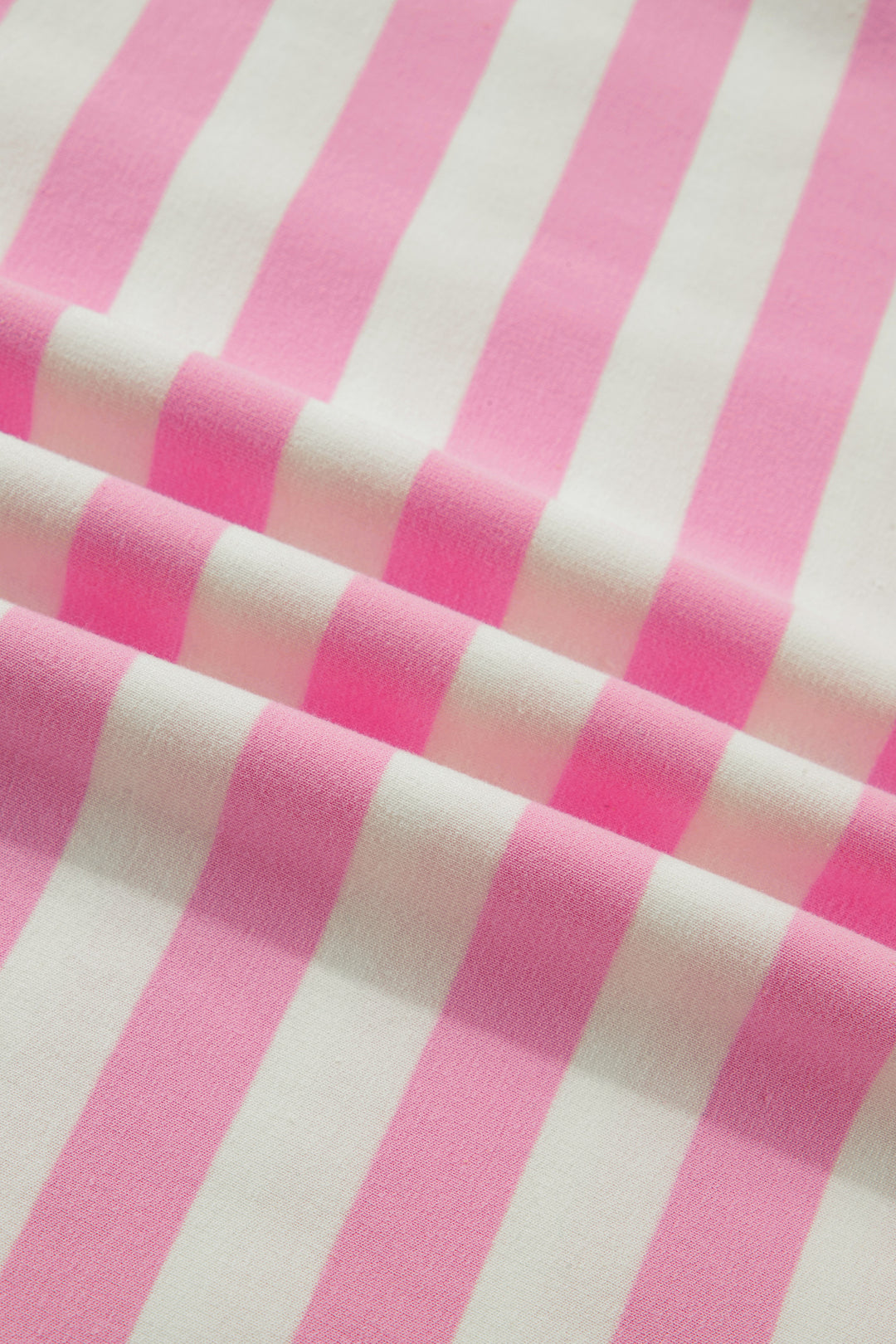 Pink Stripe Collar V Neck Ruffled Short Sleeve Blouse