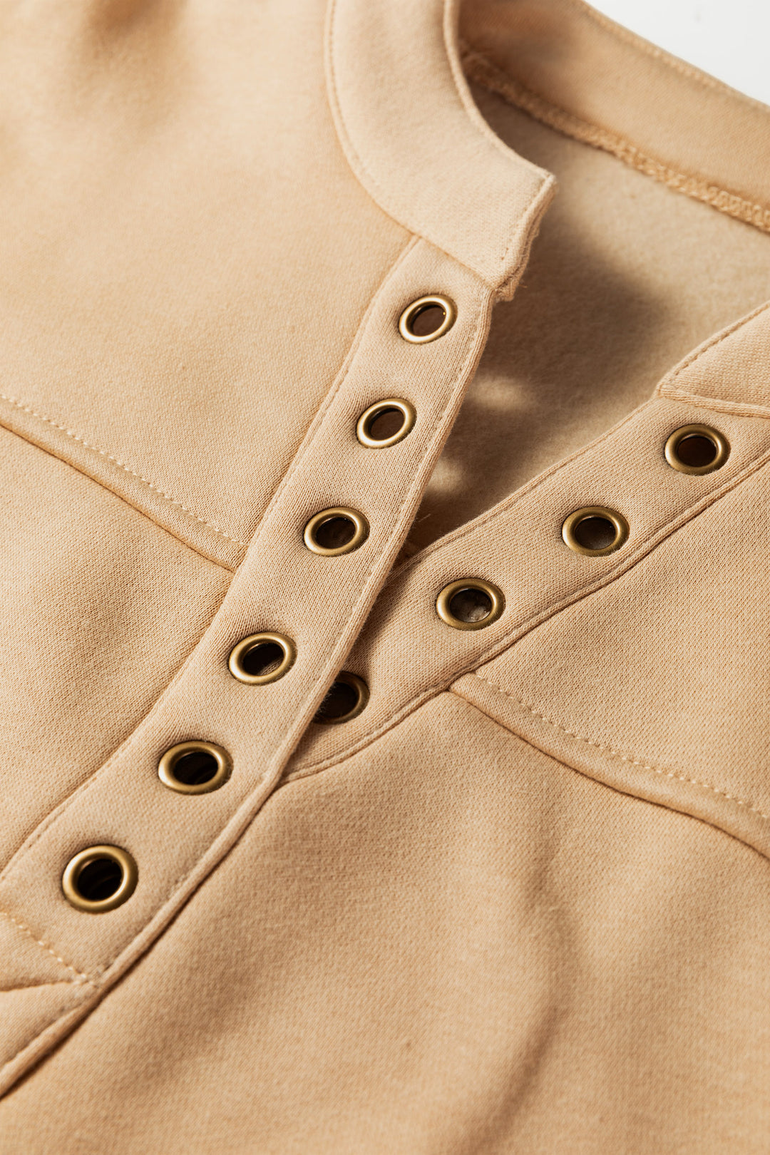 Light French Beige Grommet Detail V Neck Sweatshirt