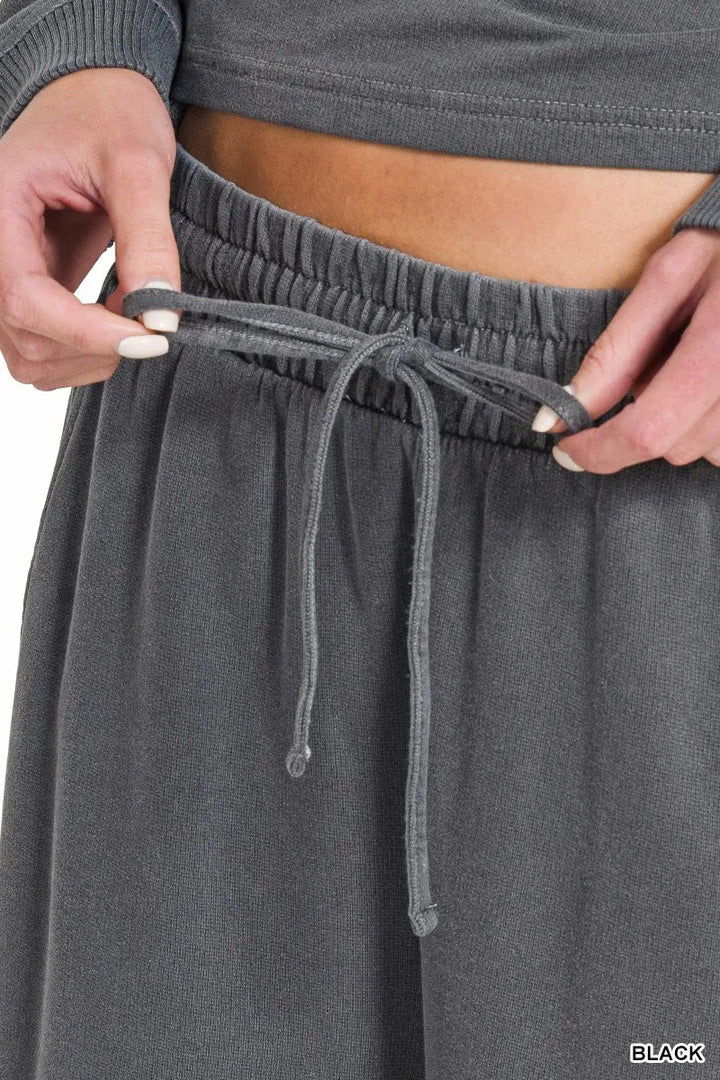 Zenana Washed F/terry Round Neck Pullover & Pants Set