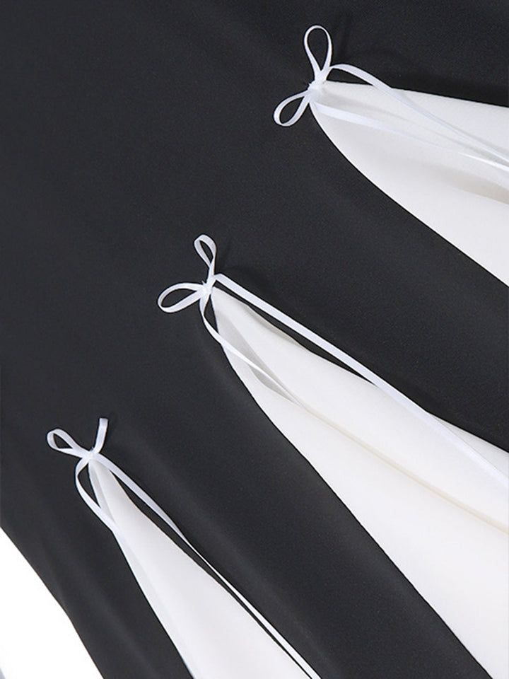 Two Tone Bowknot Decor Mini Dress