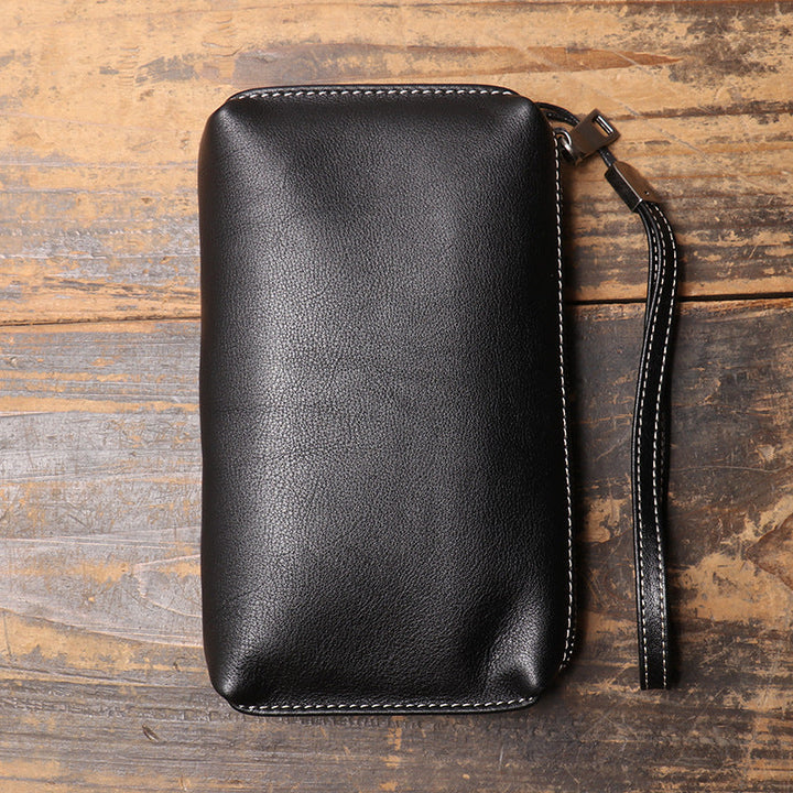 New Mens Genuine Leather Clutch, Soft Leather Long Wallet With Zipper