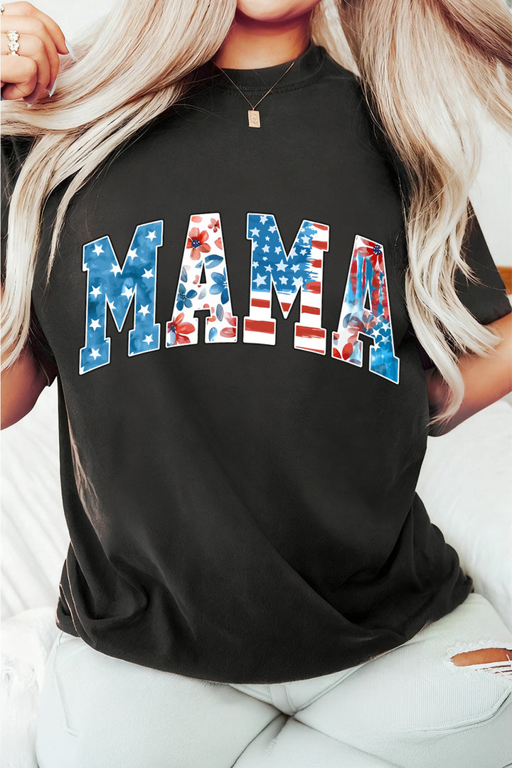 Black MAMA Patriotic Floral Flag Inspired Graphic Tee