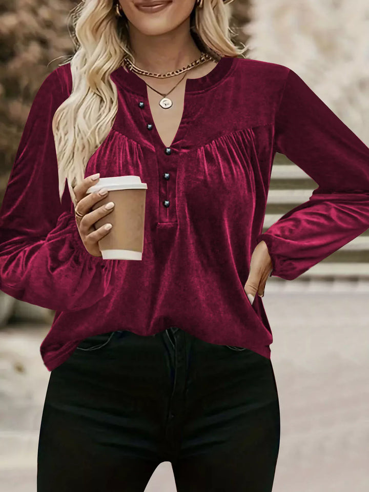 Velvet Balloon Sleeve Blouse