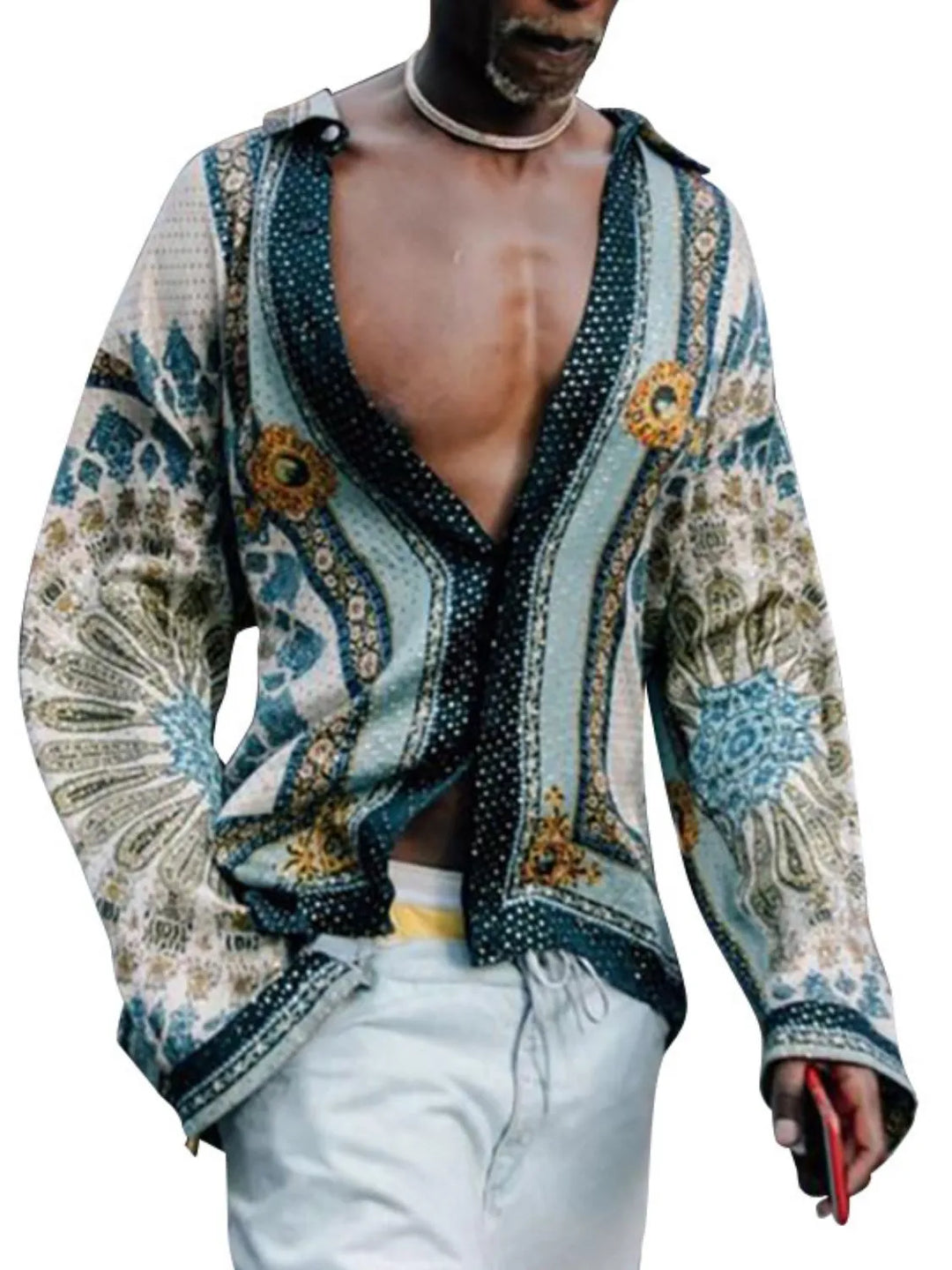 Men's Full Size Collared Neck Long Sleeve Shirt Plus Size