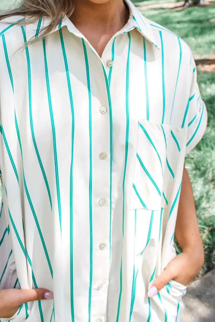 St Patricks Striped Wide Short Sleeve Shift Mini Shirt Dress