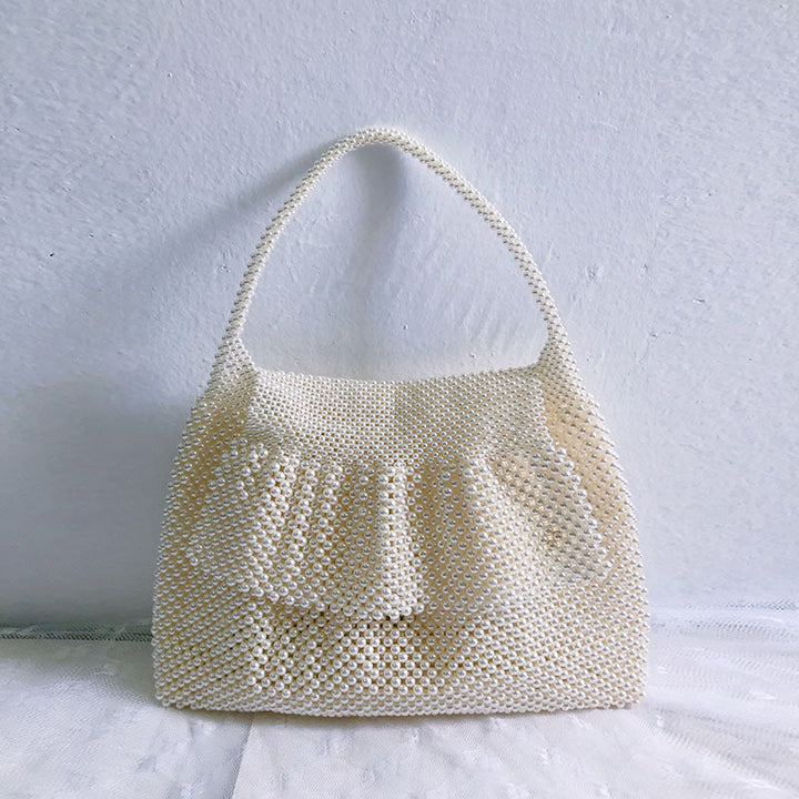 Handmade Beaded Bag Casual Women One Shoulder Dumpling Bag Simple Imitation Pearl Handbag