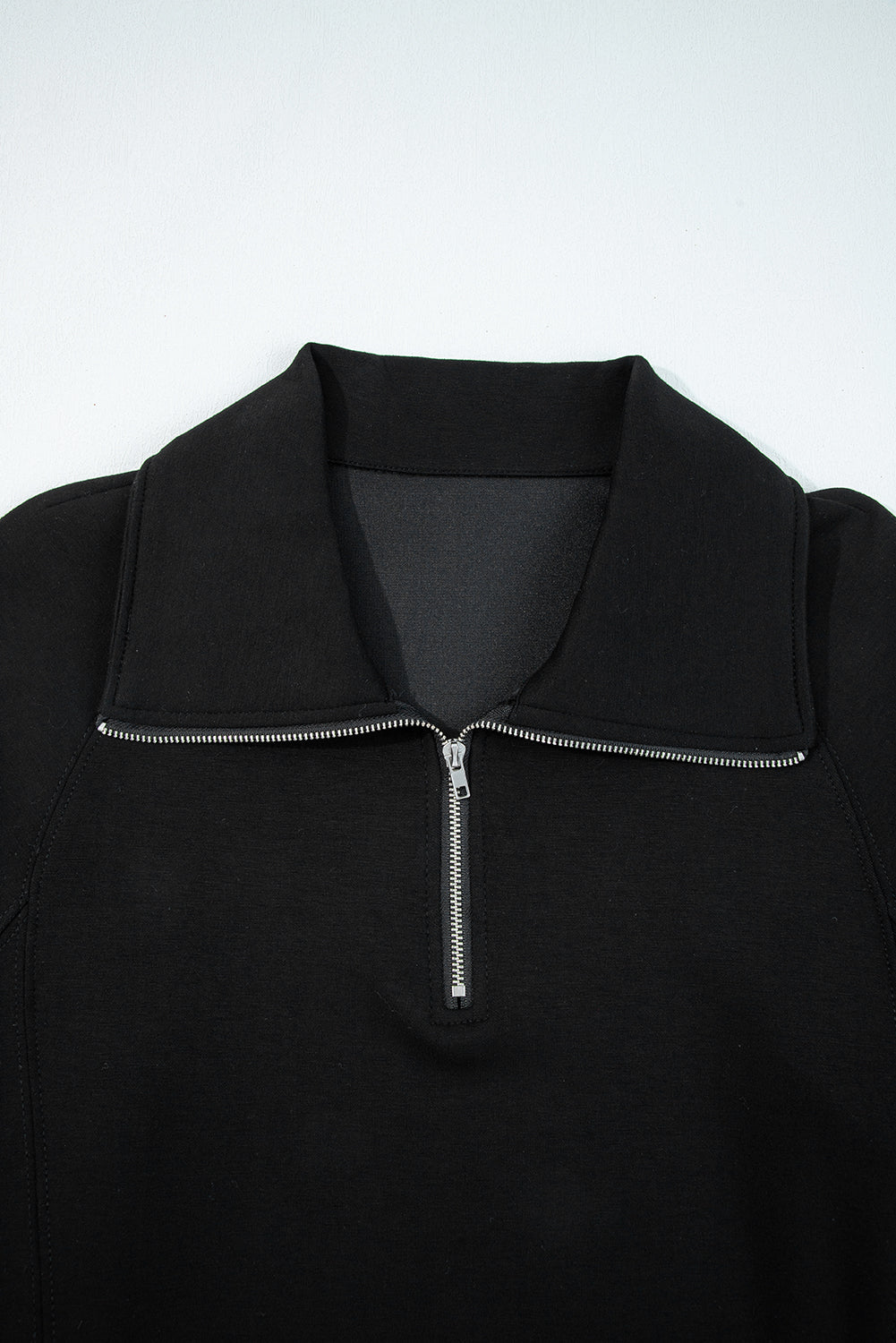 Black Zip Collar Long Sleeve Top Drawstring Pants Set