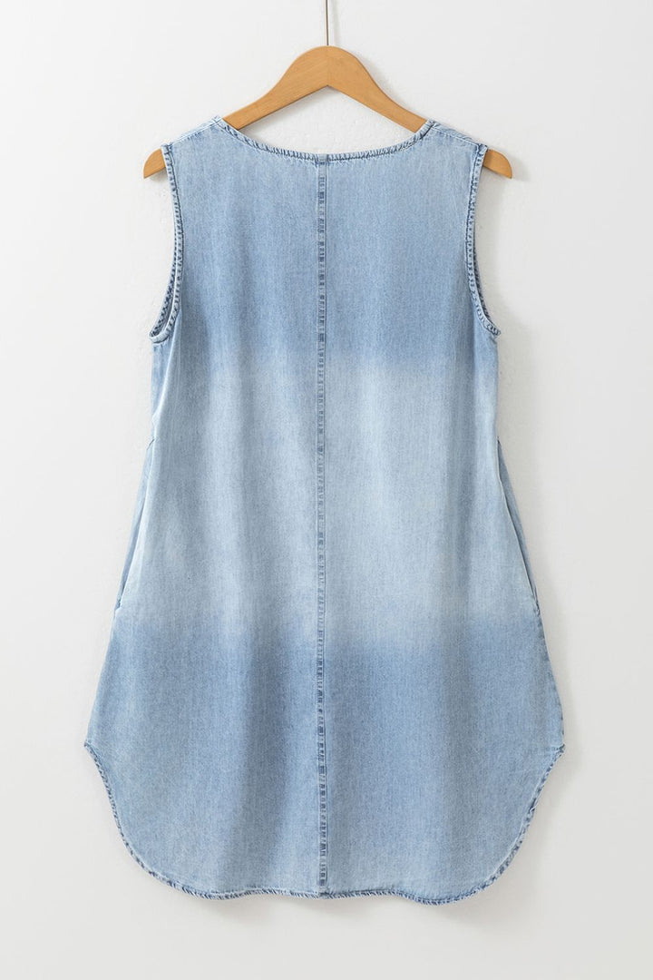 Wash Notched Sleeveless Mini Denim Dress