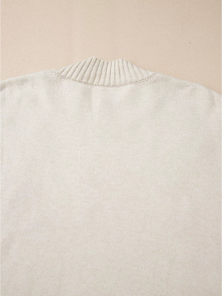 Flower Stitching Mock Neck Sweater