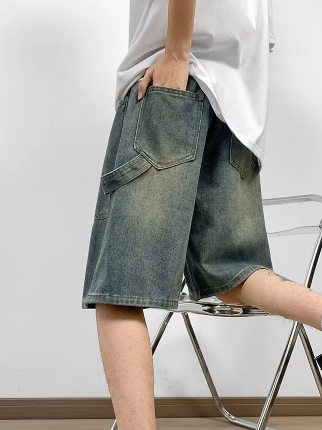 Men's Full Size Washed Loose Fit Denim Shorts Plus Size