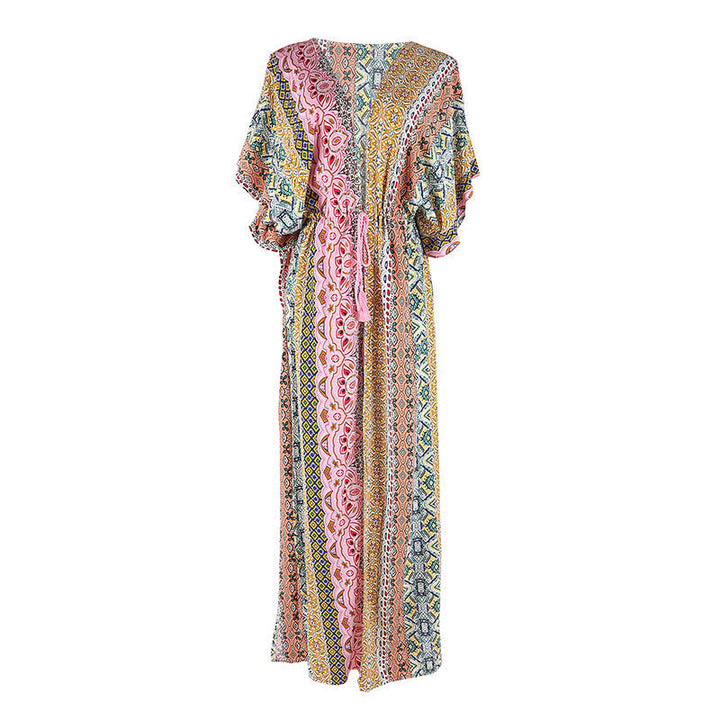 Rayon Printed Beach Jacket Vacation Loose Mid Length Sun Protection Cardigan Bikini Swimsuit Outwear Blouse