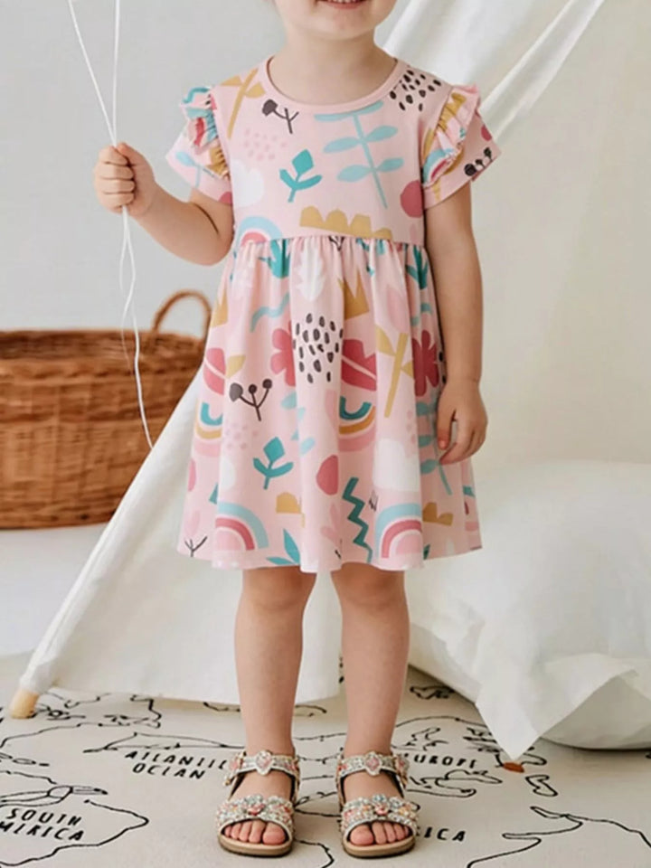 Children's Printed Ruffle Short Sleeve Casual Dress
