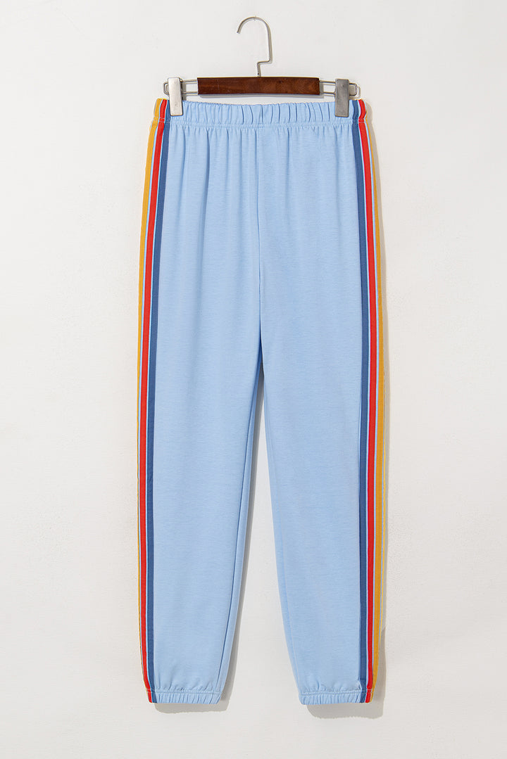Pantalon de survêtement taille haute bleu clair à motif arc-en-ciel