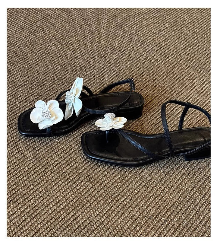 Women's French Floral One-Strap Sandals, New Arrival For Spring & Summer, Fairy Style Soft Leather Open Toe Beach Sandals