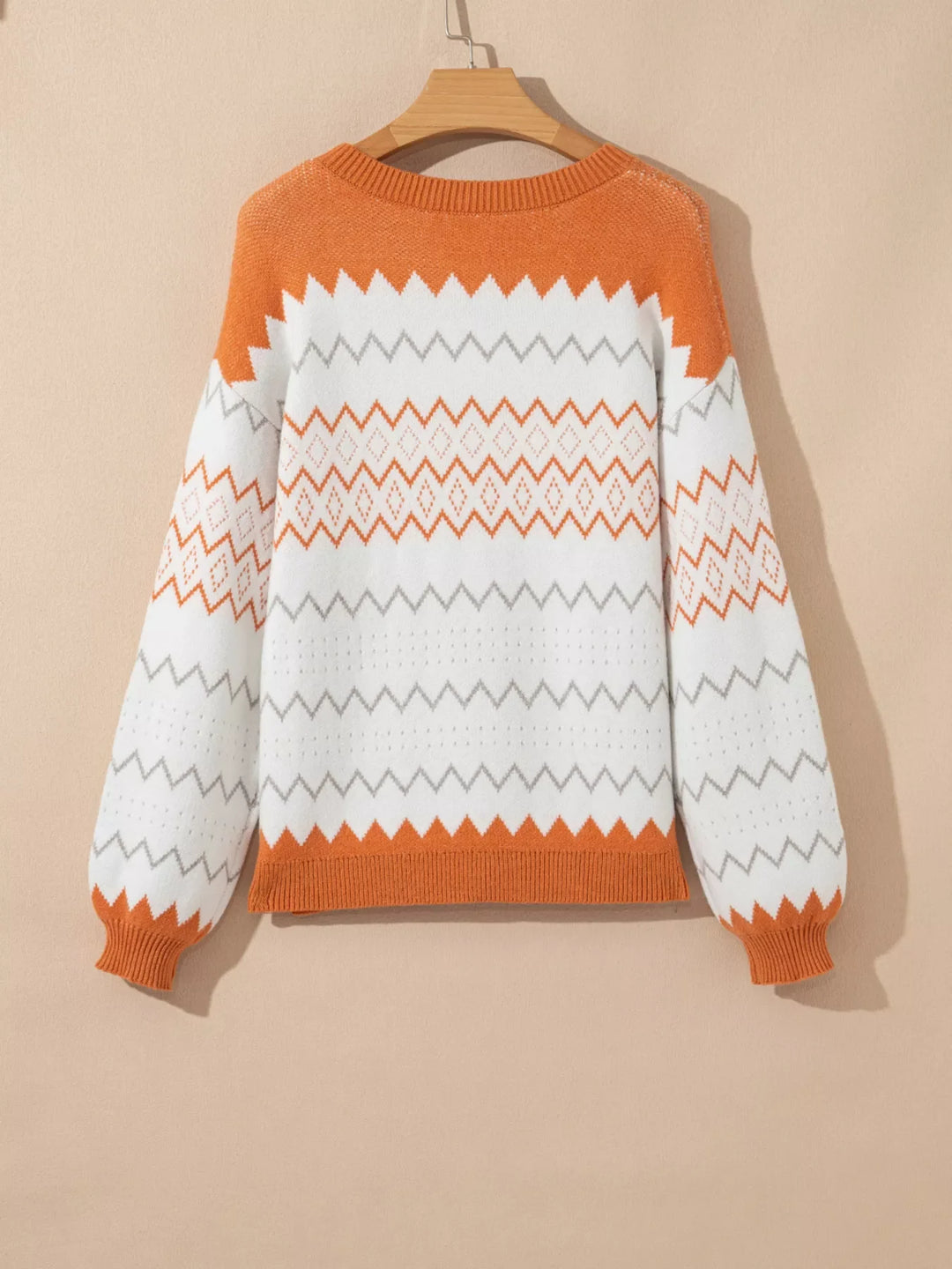 Zigzag Geometric Pattern Round Neck Sweater