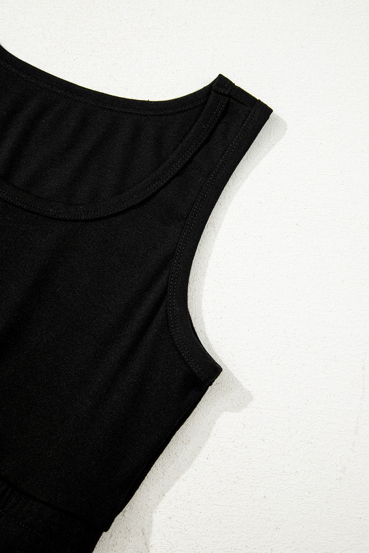Black 3 Pcs Crop Tank Top Shorts with Cardigan Lounge Set