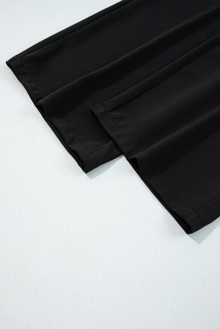 Black Pleated Detail Pull On High Elastic Waist Loose Straight Pants