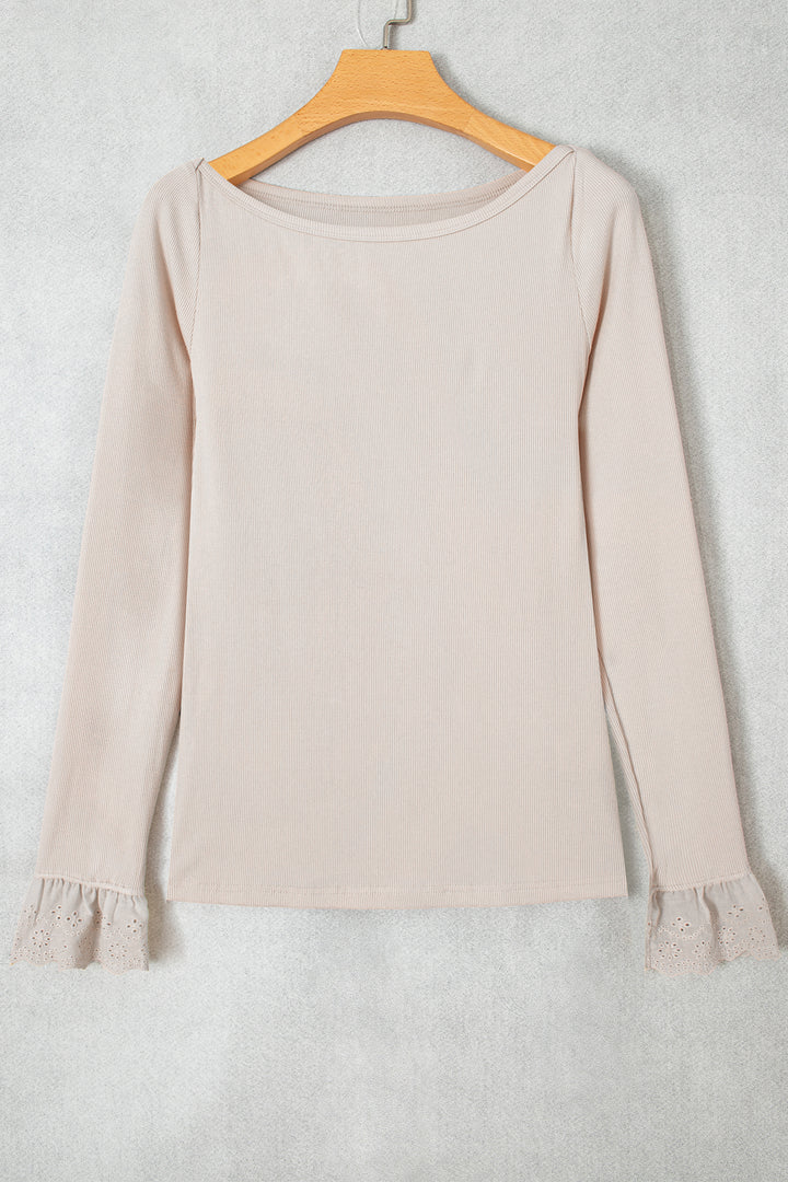 Jet Stream Lace Cuff Patchwork Round Neck Long Sleeve Top
