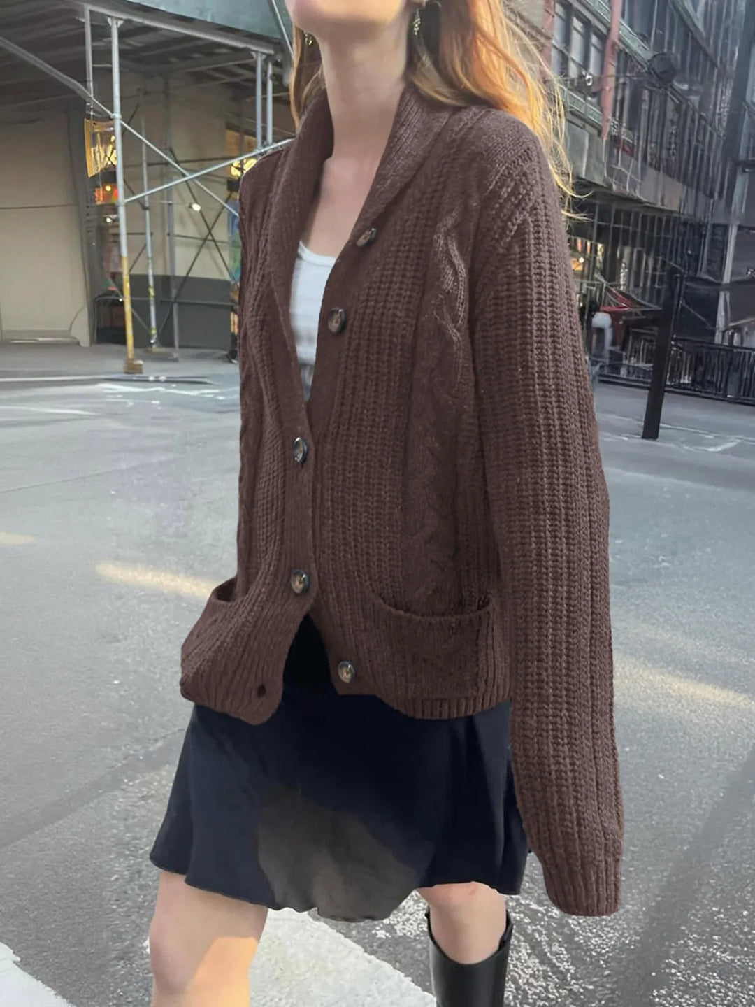 Cable Knit Button Up Cardigan