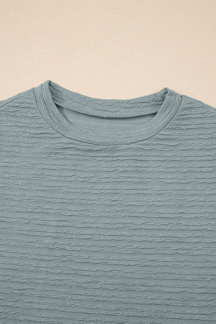 Beau Blue Solid Color Textured Crew Neck Tank Top