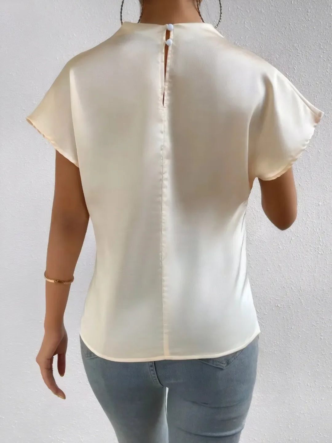 Mock Neck Short Sleeve Blouse