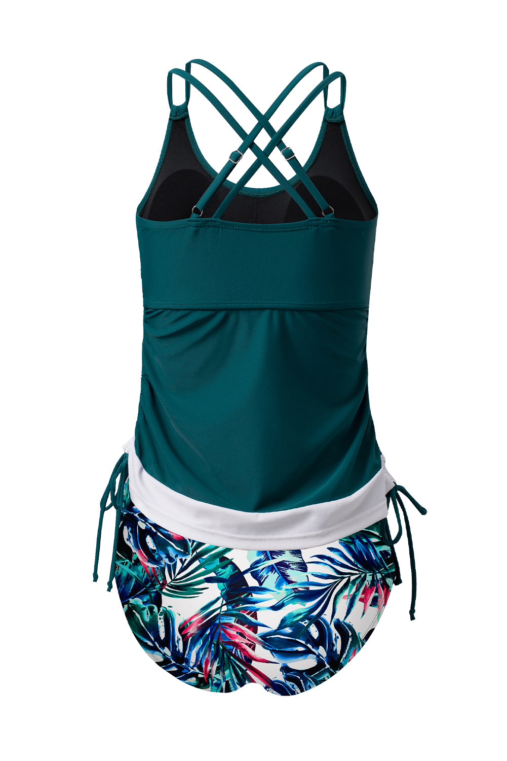 Sea Green Drawstring Tummy Control Mix-and-match 2pcs Tankini Swimsuit