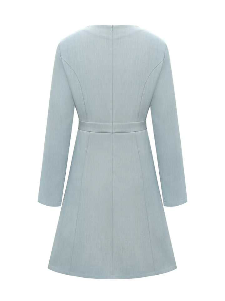 A-Line Decor Button Long Sleeve Dress