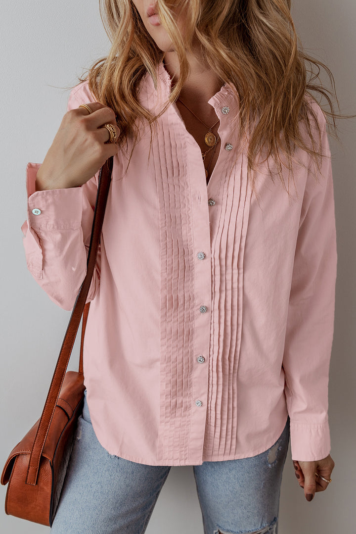 Chemise décontractée ample rose clair à boutons et plis