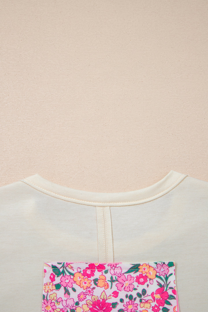 Jet Stream Floral Patched Raw Seam Big Flower Oversize Tee