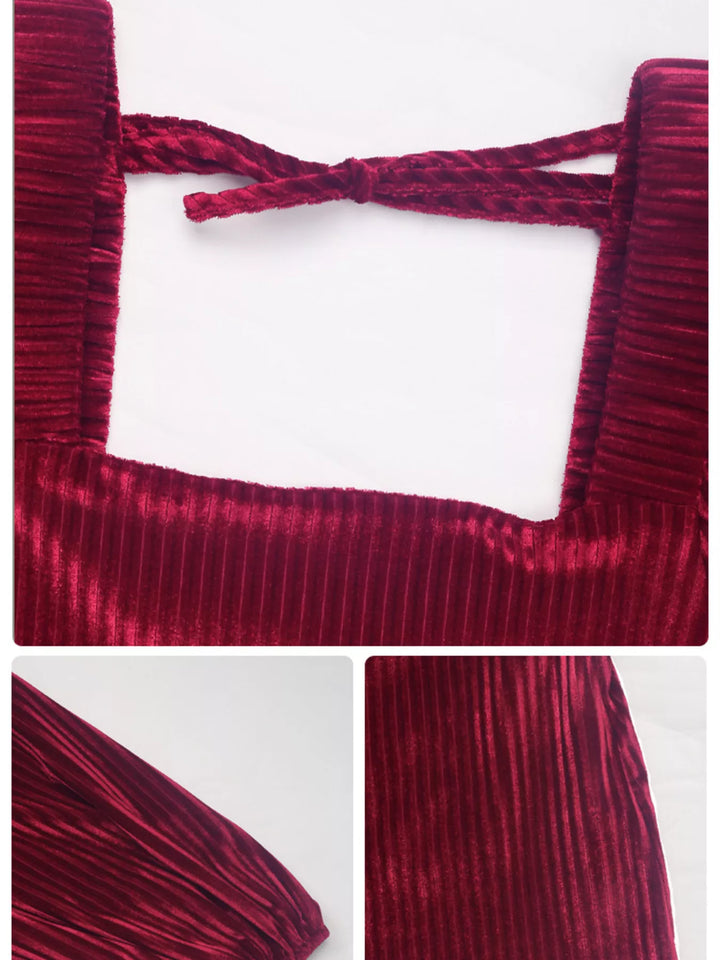 Velvet Square Neck Long Sleeve Dress