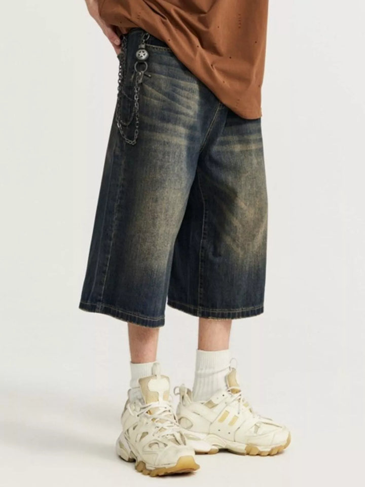 Men's Washed Wide Leg Demin Shorts