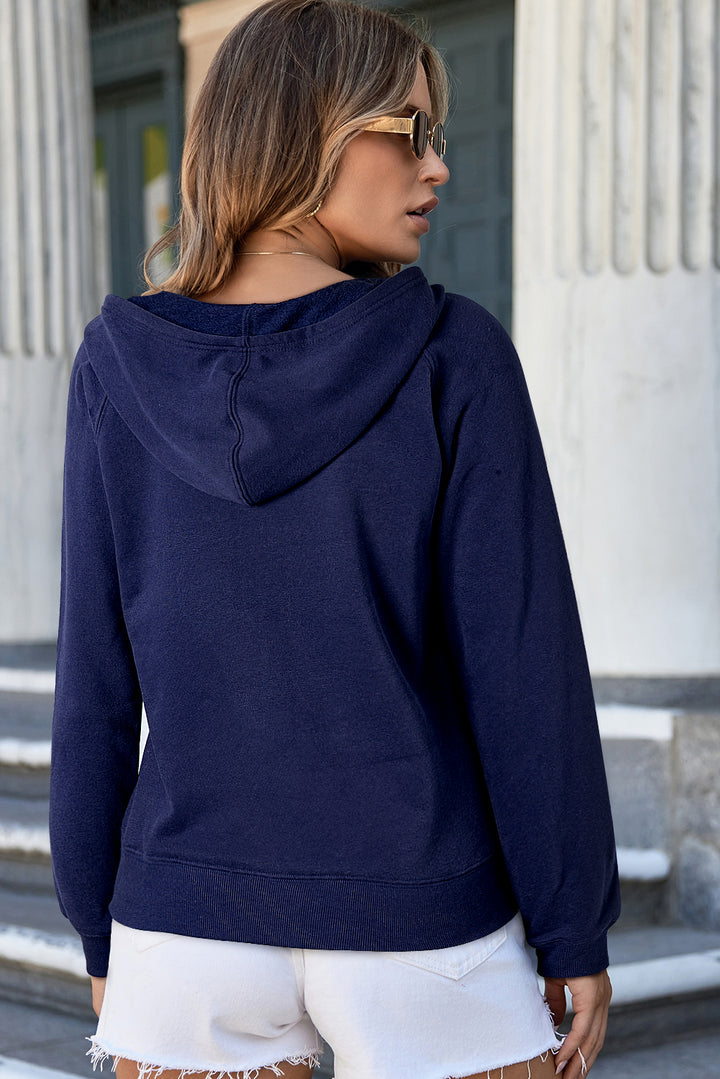 Sweat à capuche zippé doublé polaire bleu marine uni