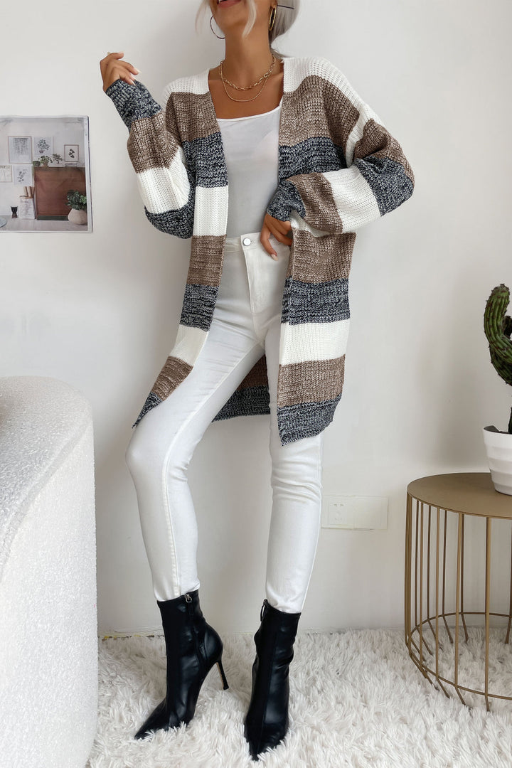 Perfee Striped Long Sleeve Duster Cardigan