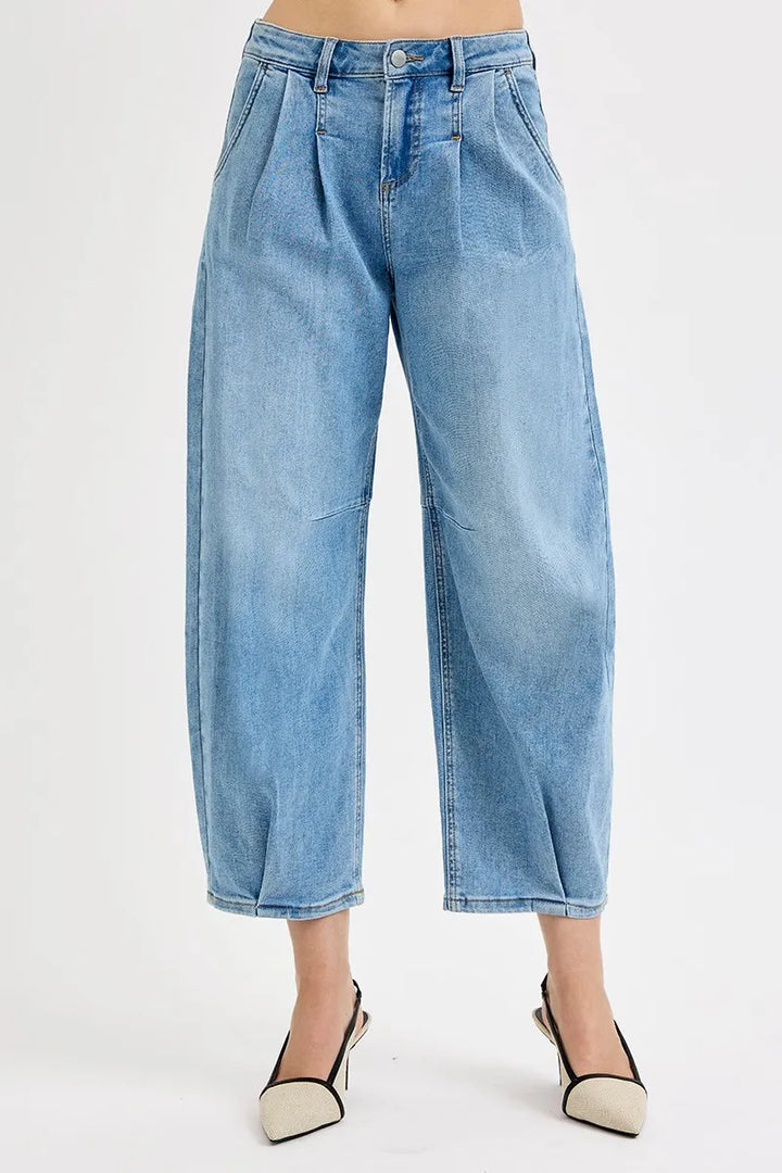 RISEN Full Size Mid Rise Fit Crop Wide Volume Leg Jeans Plus Size