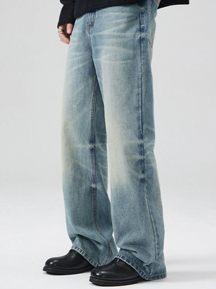 Men's Full Size Washed Cat Whiskers Bootcut Jeans Plus Size