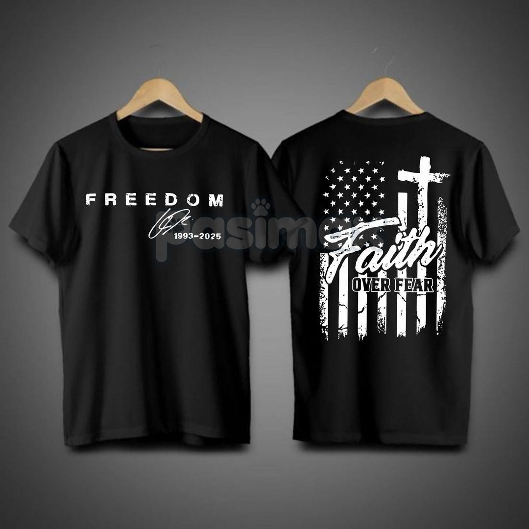 "Faith Over Fear" Freedom American Flag T-Shirt - We Wear Red On October Statement Tee, Patriotic Apparel