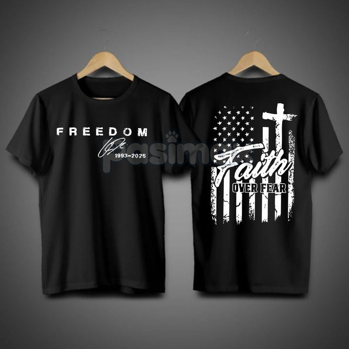 "Faith Over Fear" Freedom American Flag T-Shirt - We Wear Red On October Statement Tee, Patriotic Apparel
