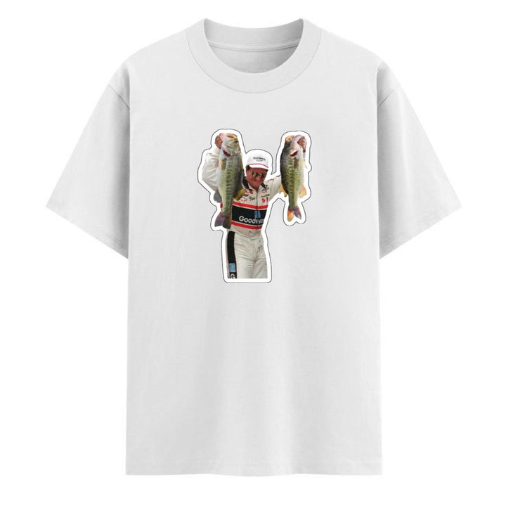 Dale Earnhardt Fishing Graphic Tee - Bass Angler & NASCAR Legend Shirt, Vintage Racing Apparel