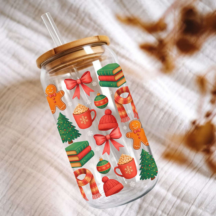 All Booked For Christmas Glass Cup
