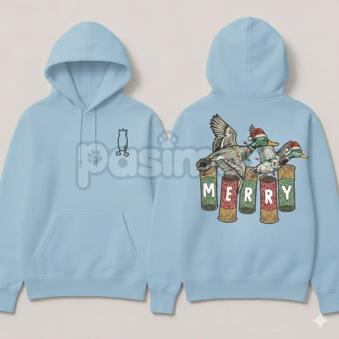 Merry Duck Hoodie – Funny Christmas Duck Graphic Pullover, Festive Holiday Humor Apparel, Unisex
