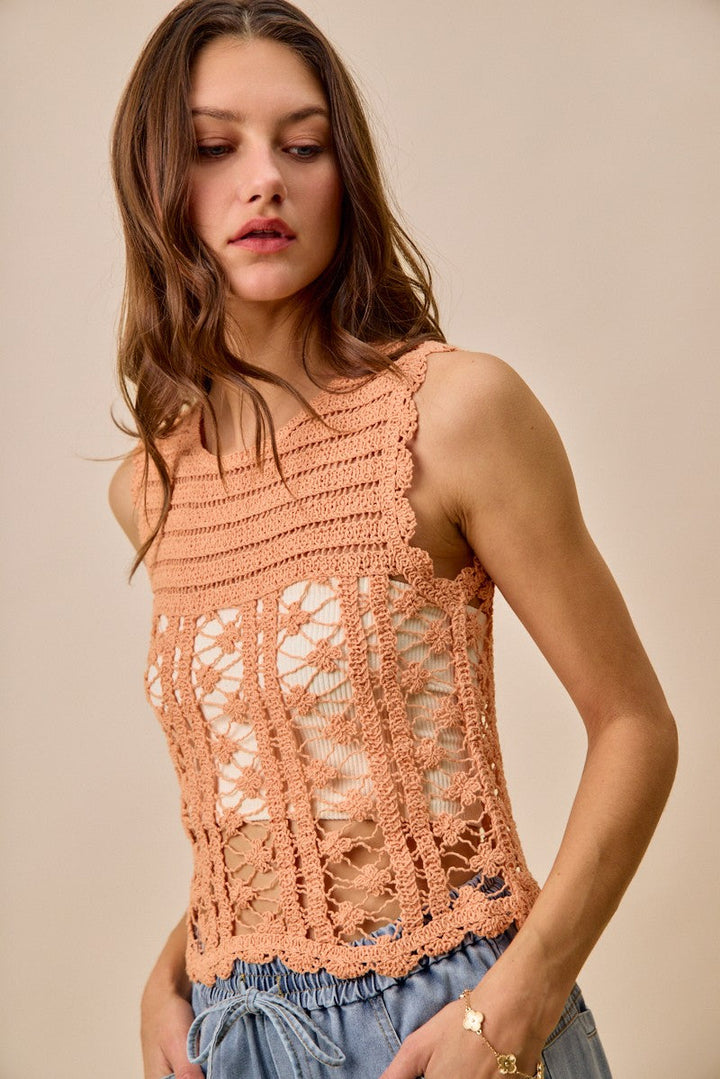 SO ME Crochet Knitted Lace Sweater Tank Top