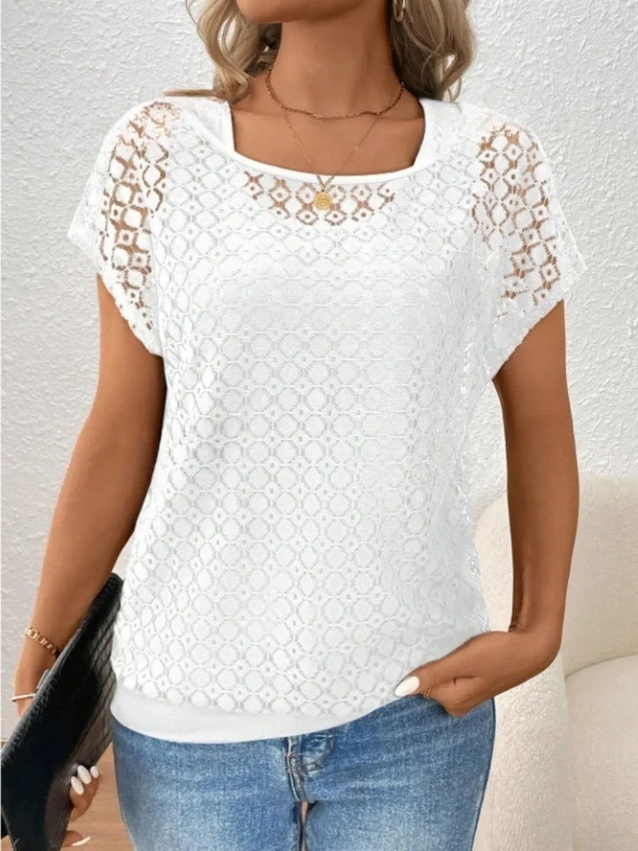Lace Short Sleeve Fake Two Piece T-Shirt