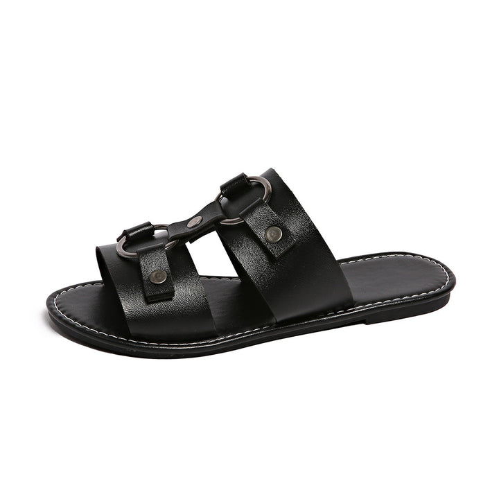 Buckled Leather Slide Sandals