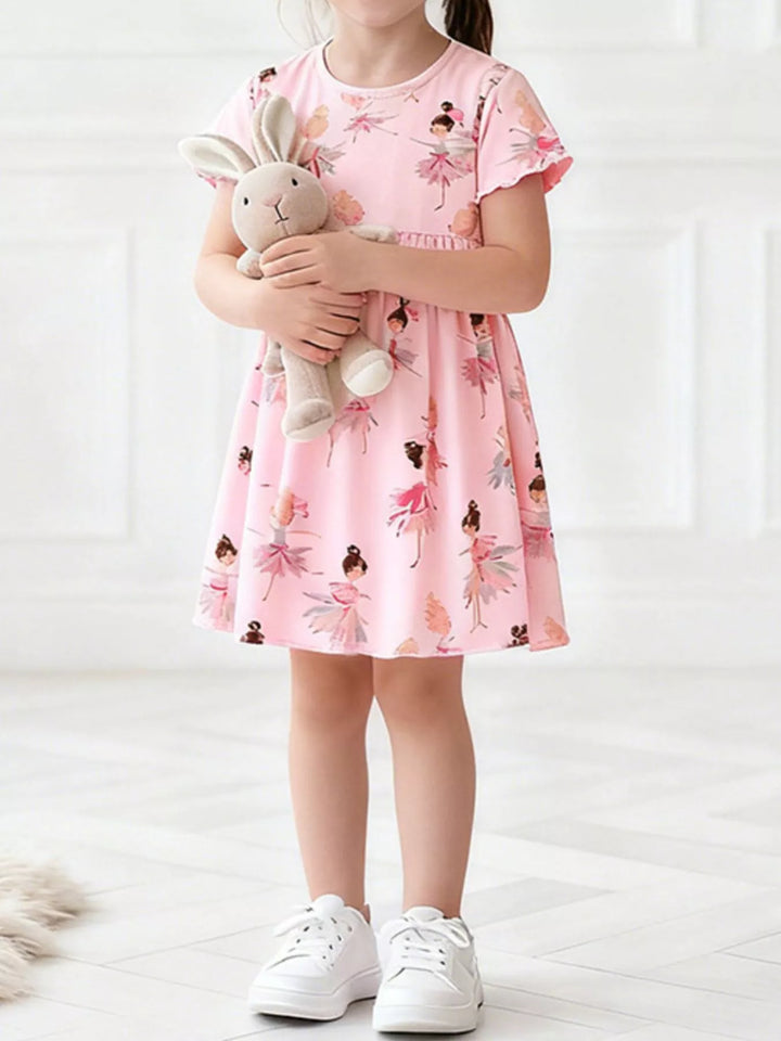Children's Ballerina Print Short Sleeve Dress